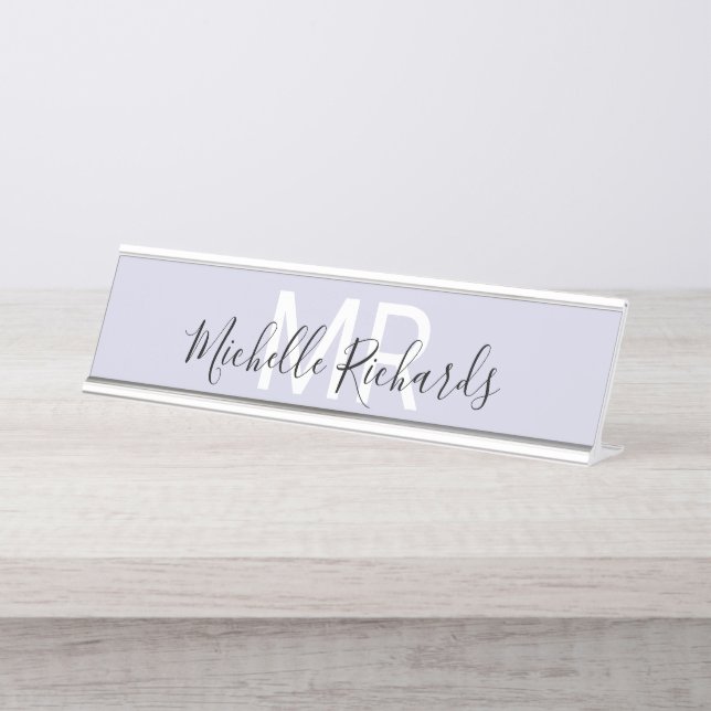 Modern minimalist light purple name monogram desk name plate (Front)
