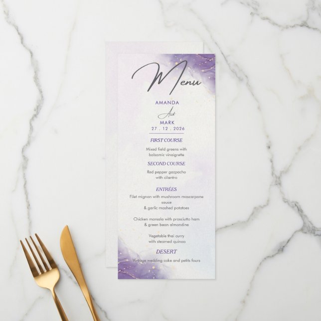 Modern Minimalist Lilac Purple Trendy Menu (Front/Back In Situ)