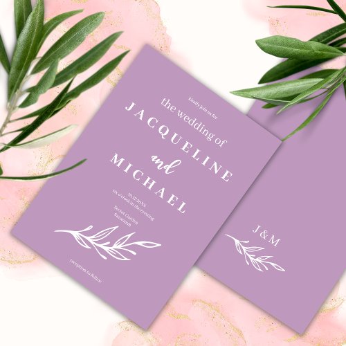 Modern Minimalist Lilac Purple Wedding Invitation