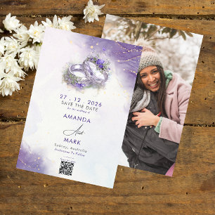 Modern Minimalist Lilac QR Code Save the date Invitation