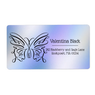 Modern Minimalist Line Drawing Butterfly Monogram Label