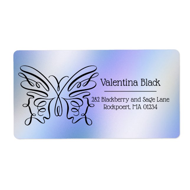 Modern Minimalist Line Drawing Butterfly Monogram Label (Front)