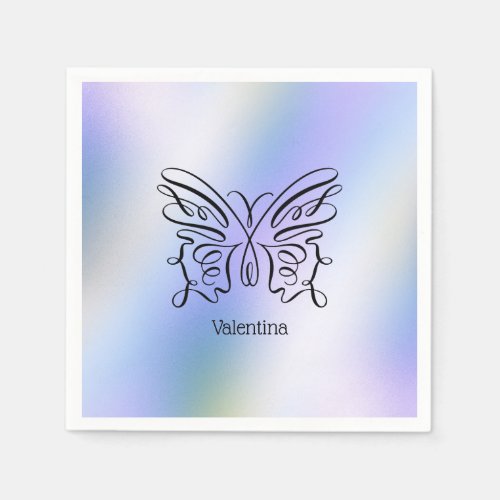 Modern Minimalist Line Drawing Butterfly Monogram Napkins