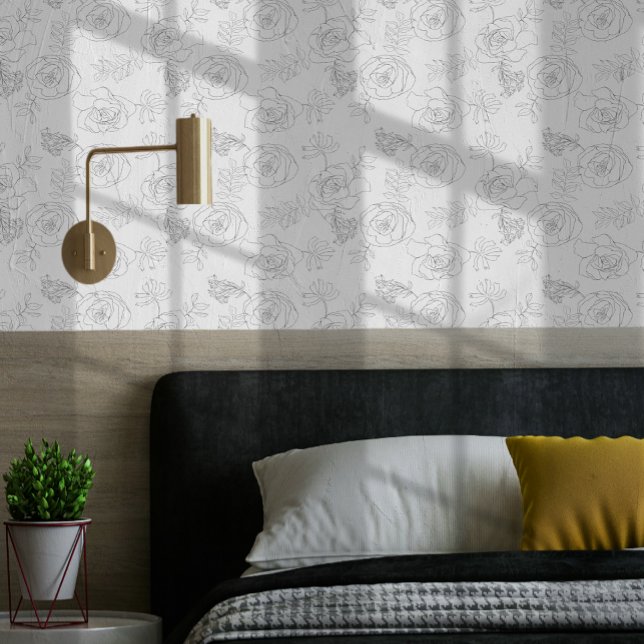Modern Minimalist Line Drawing Flower Pattern Wallpaper (Modern Minimalist Line Drawing Flower Pattern Wallpaper from Ricaso. Sophisticated black and white)