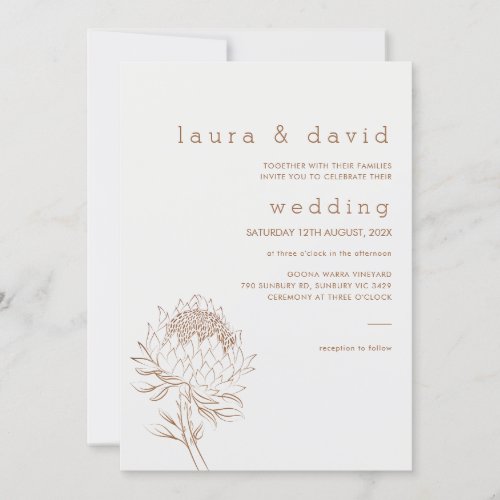 Modern Minimalist Line Drawn Protea Wedding Invitation
