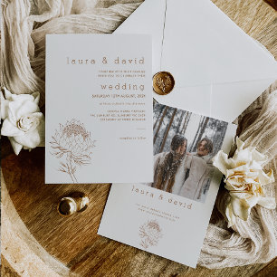 Modern Minimalist Line Drawn Protea Wedding Invitation