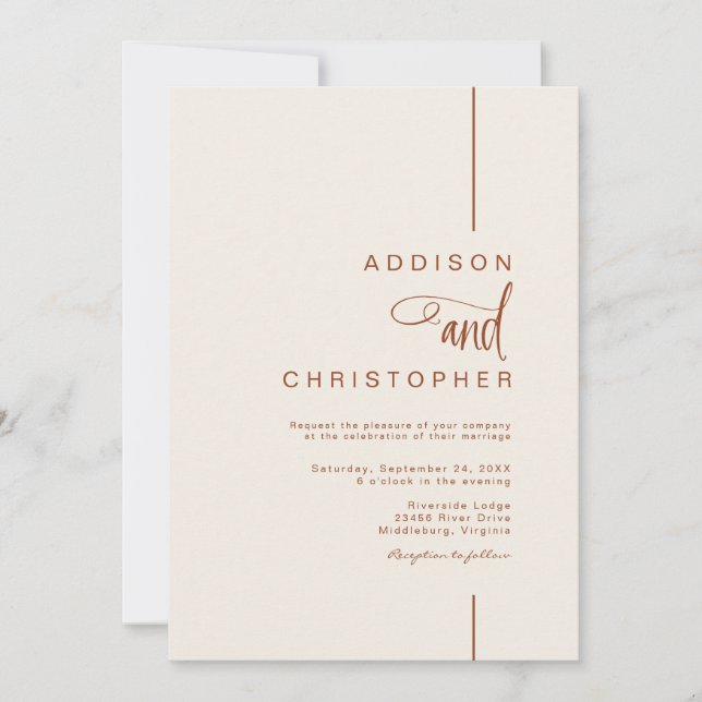Modern Minimalist Line Script Wedding Invitation (Front)