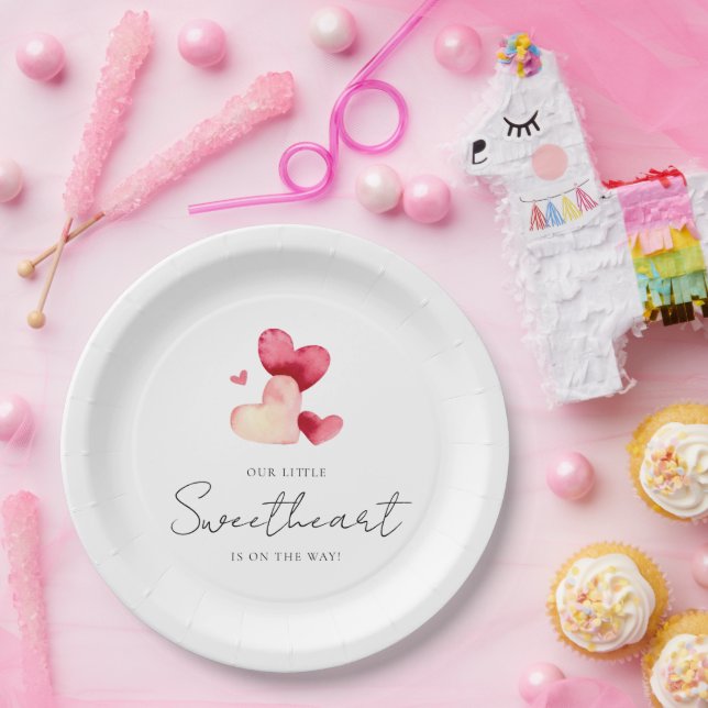 Modern Minimalist Little Sweetheart Baby Shower Paper Plates (Party)