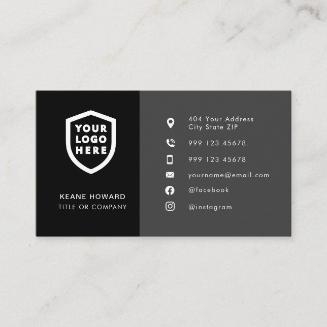 Modern Minimalist Logo | Custom Icons Social Media Business Card (Front)