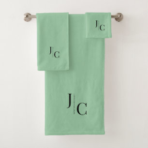 Modern Minimalist Logo Monogram Simple Mint Green Bath Towel Set