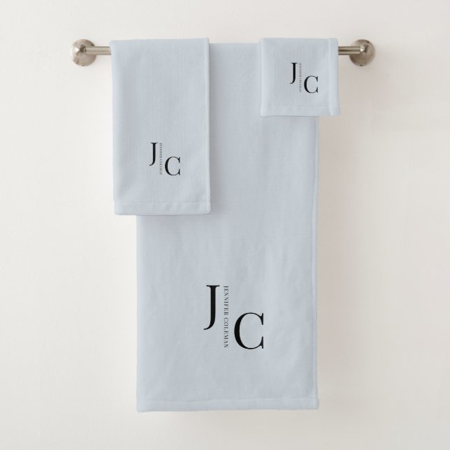 Modern Minimalist Logo Monogram Simple Soft Navy Bath Towel Set (Insitu)