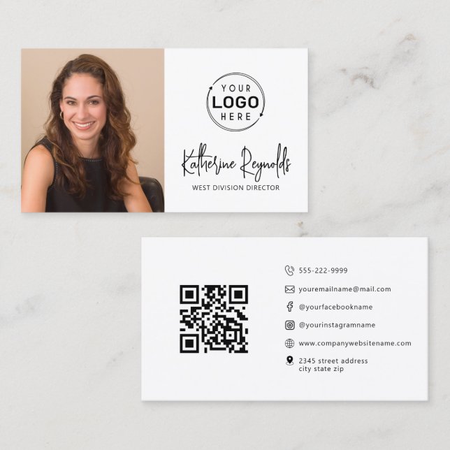 Modern Minimalist Logo Photo Script Icons QR Code Business Card (Front/Back)