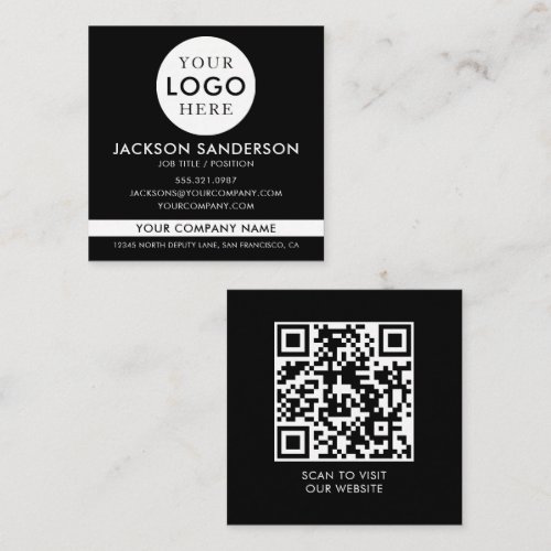 Modern Minimalist Logo Professional Black White Square Business Card