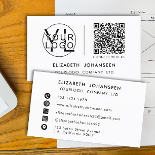 Modern Minimalist Logo QR Code Black and White Business Card