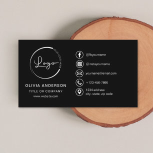 Modern Minimalist Logo with Social Media Icons Business Card