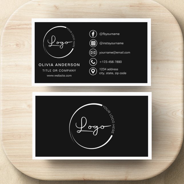 Modern Minimalist Logo with Social Media Icons Business Card (Creator Uploaded)