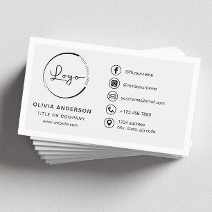 Modern Minimalist Logo with Social Media Icons Business Card