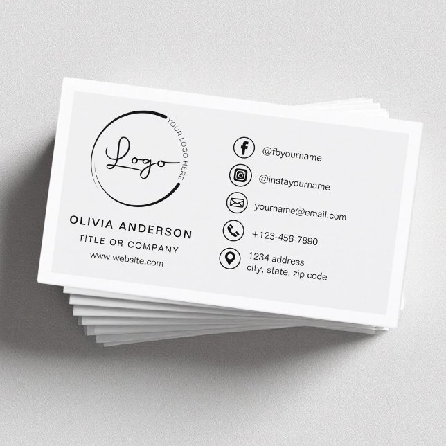 Modern Minimalist Logo with Social Media Icons Business Card (Creator Uploaded)