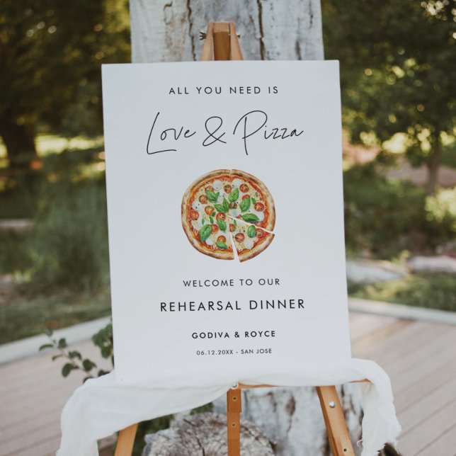 Modern Minimalist Love and Pizza Rehearsal dinner Foam Board (Creator Uploaded)