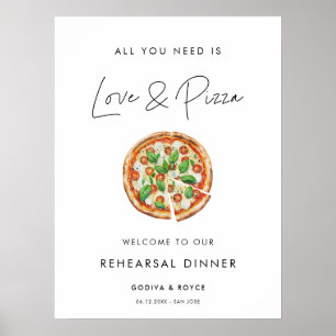 Modern Minimalist Love and Pizza Rehearsal dinner Poster