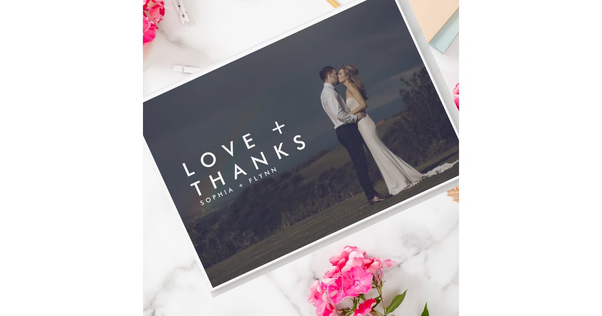 Modern Minimalist Love and Thanks Photo Wedding Thank You Card | Zazzle