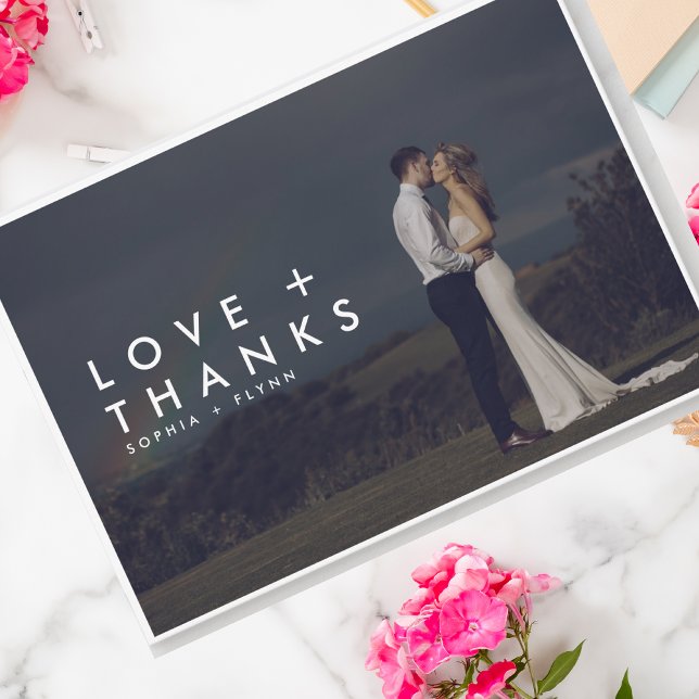 Modern Minimalist Love and Thanks Photo Wedding Thank You Card (Creator Uploaded)