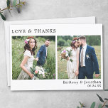 Modern Minimalist Love and Thanks Wedding 2 Photo Thank You Card<br><div class="desc">Modern Minimalist Simple Love and Thanks Wedding Bride and Groom 2 Photo Thank You Card</div>