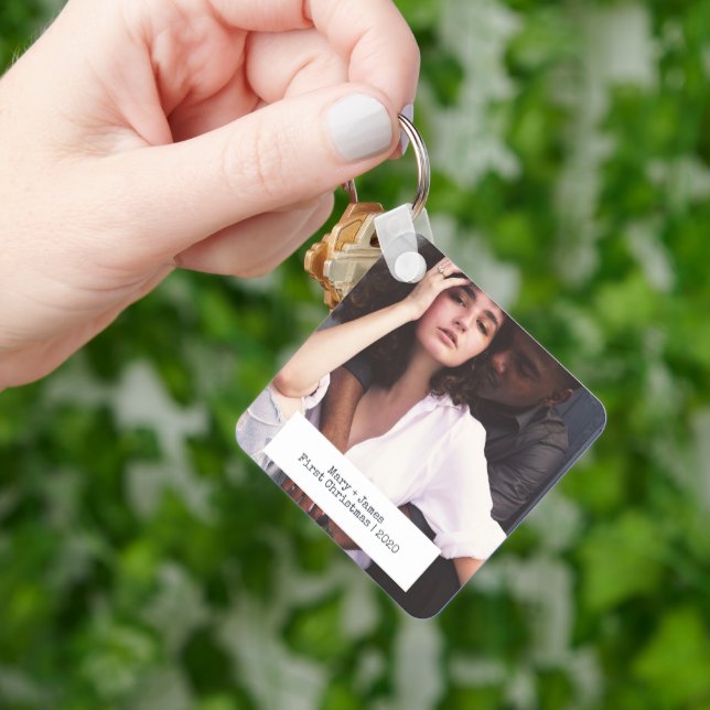 Modern Minimalist Love Engaged Wedding Photo Keychain (Hand)