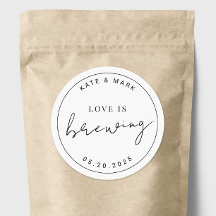 Modern Minimalist Love is Brewing Wedding Favor Classic Round Sticker