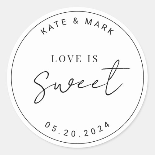 Modern Minimalist Love is Sweet Wedding Favor Classic Round Sticker