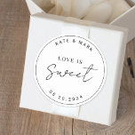 Modern Minimalist Love is Sweet Wedding Favor Classic Round Sticker<br><div class="desc">Custom-designed wedding favor stickers featuring "love is sweet" modern minimalist black and white design.</div>