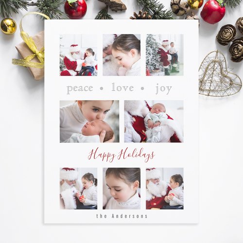 Modern Minimalist Love Joy Peace Multi_Photo Holiday Postcard