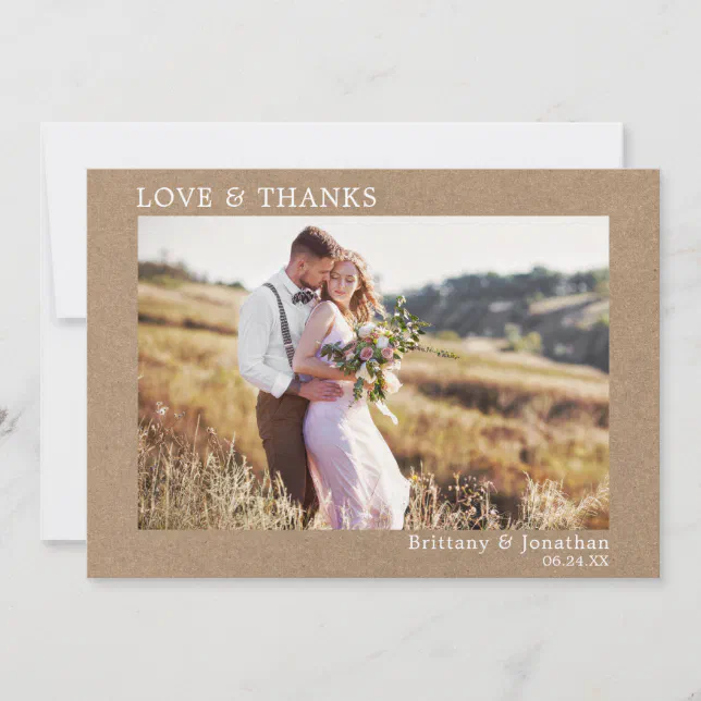 Modern Minimalist Love Thanks Wedding Kraft Thank You Card | Zazzle