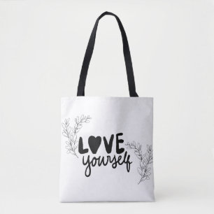 Modern Minimalist "Love Yourself" Botanical Tote Bag