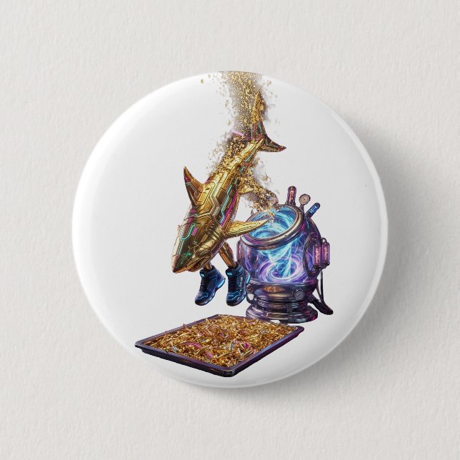Modern Minimalist Luxury Cyber Shark - Neon Aesthe Button (Front)