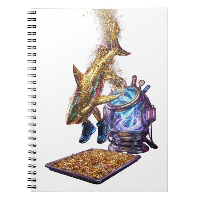 Modern Minimalist Luxury Cyber Shark - Neon Aesthe Notebook (Front)