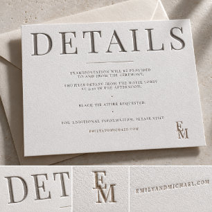 Modern Minimalist Luxury Wedding Details Letterpress Enclosure Card