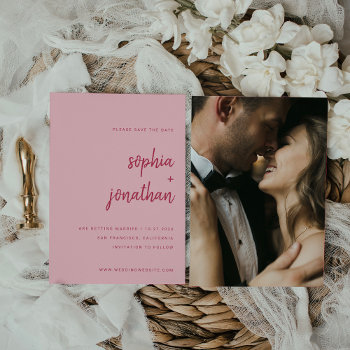 Modern Minimalist Magenta And Pink  | Photo Back Save The Date by Customize_My_Wedding at Zazzle