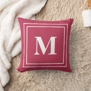 Modern Minimalist Magenta Red Monogram  Throw Pillow