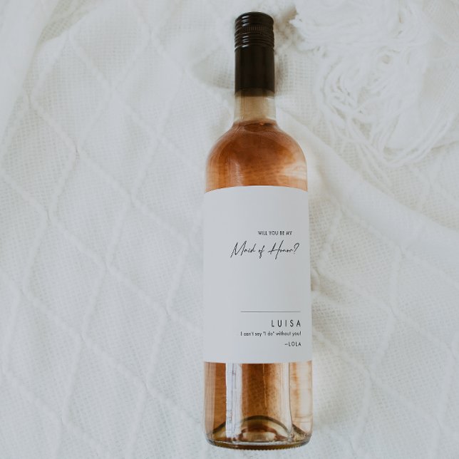 Modern Minimalist Maid Of Honor Proposal Wine Label (Creator Uploaded)