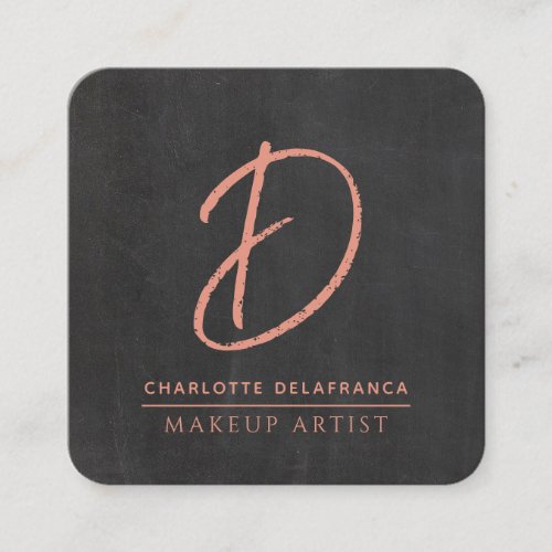 Modern Minimalist Makeup Artist Monogram Black Square Business Card