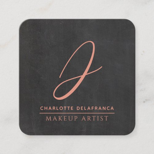 Modern Minimalist Makeup Artist Monogram Black Square Business Card