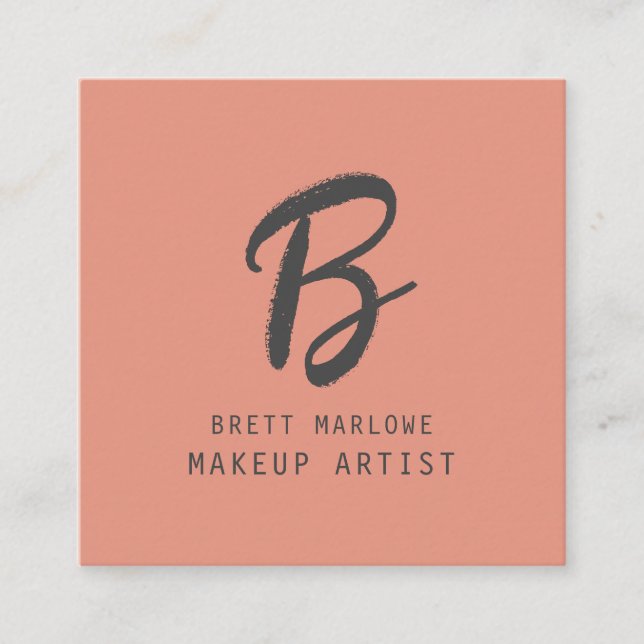 Modern Minimalist Makeup Artist Monogram Copper Square Business Card (Front)