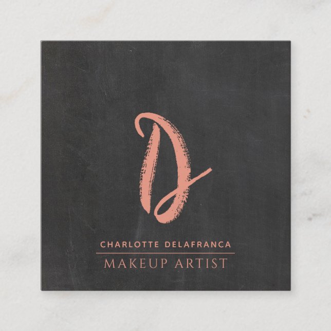 Modern Minimalist Makeup Artist Monogram Square Business Card (Front)