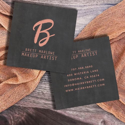 Modern Minimalist Makeup Artist Monogram Square Business Card