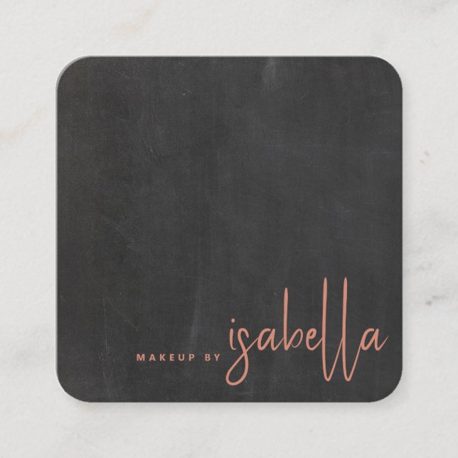 Modern Minimalist Makeup Artist Script Name Black Square Business Card (Front)