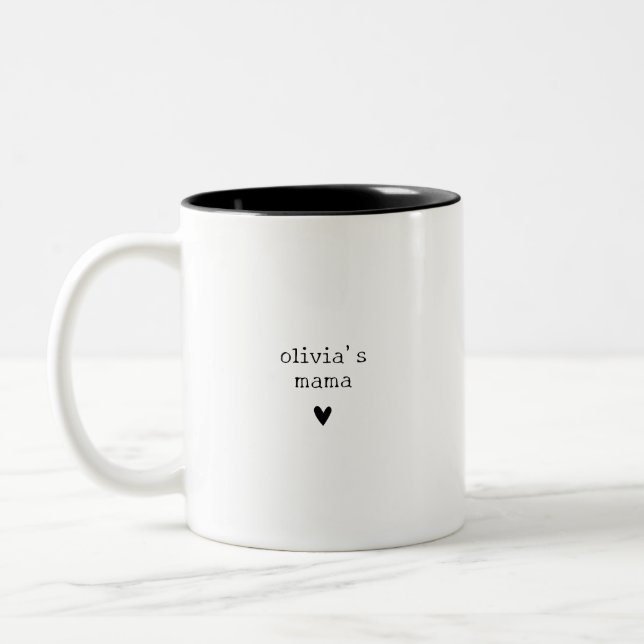Modern Minimalist Mama Child's Name Two-Tone Coffee Mug (Left)