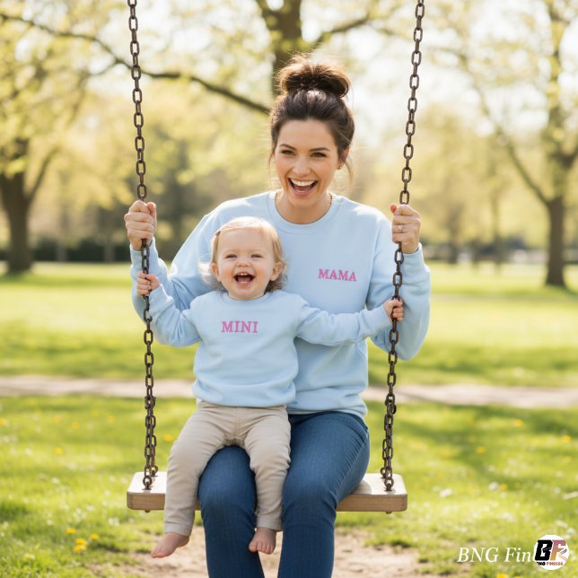 Modern Minimalist MAMA Embroidered Look Light Blue Sweatshirt (Creator Uploaded)