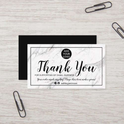 Modern minimalist marble chic order thank you business card