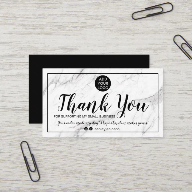 Modern minimalist marble chic order thank you business card | Zazzle